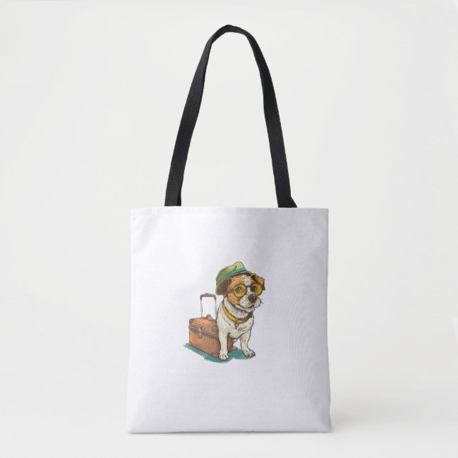 Perro divertido viajando con gráfico de bolsos par (Anverso)