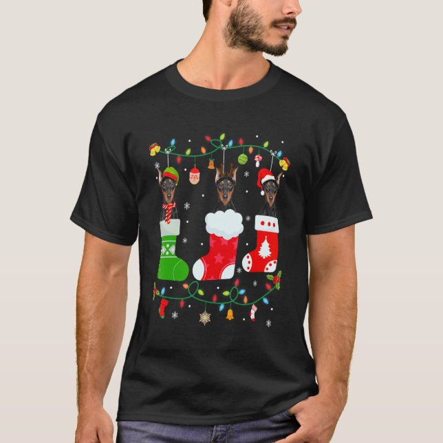 Perro Doberman Tres Calcetines de Navidad Suéter N (Anverso)