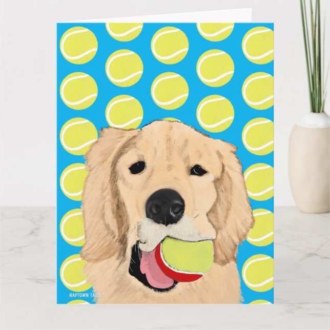 Perro dorado tiene tarjeta de cumpleaños de bola (Anverso)