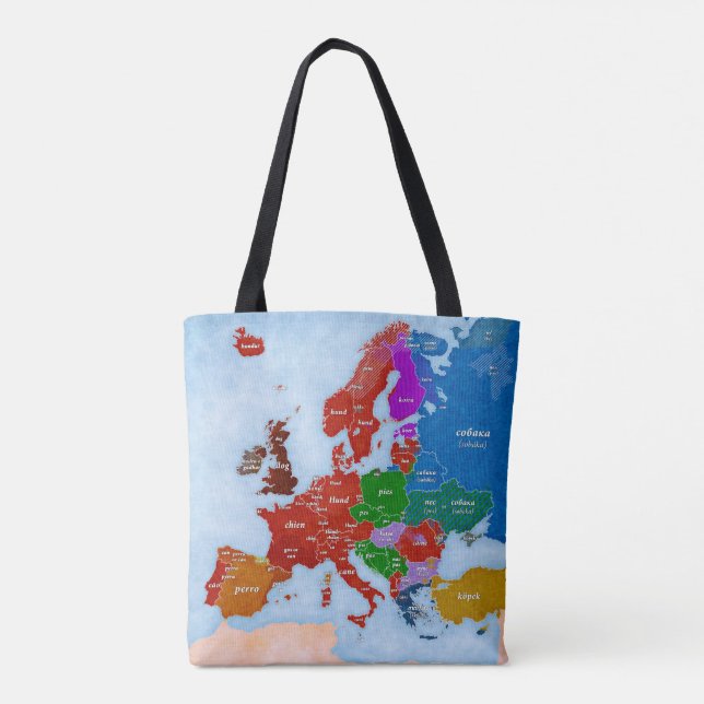 Perro en bolso europeo del mapa de las idiomas (Reverso)