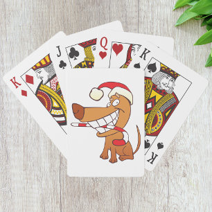 Perro En Cartas Jugadoras De Sombrero De Santa
