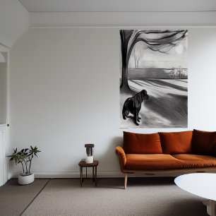 Perro en el parque Poster de arte de IA blanco y n