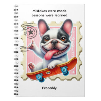Perro en monopatín en una libreta de sellos