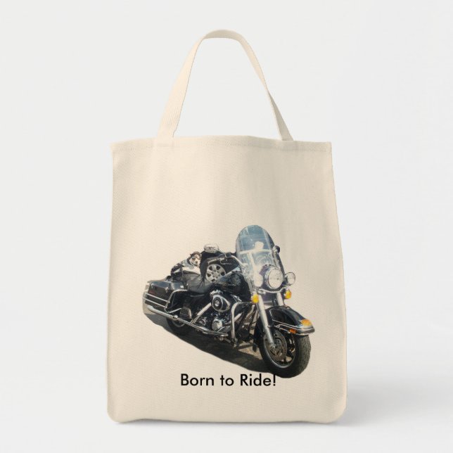 Perro en motocicleta listo para esa bolsa de viaje (Frente)