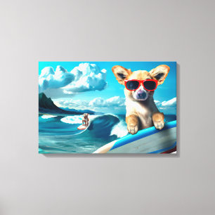 Perro en Surfboard usando gafas de sol arte de IA