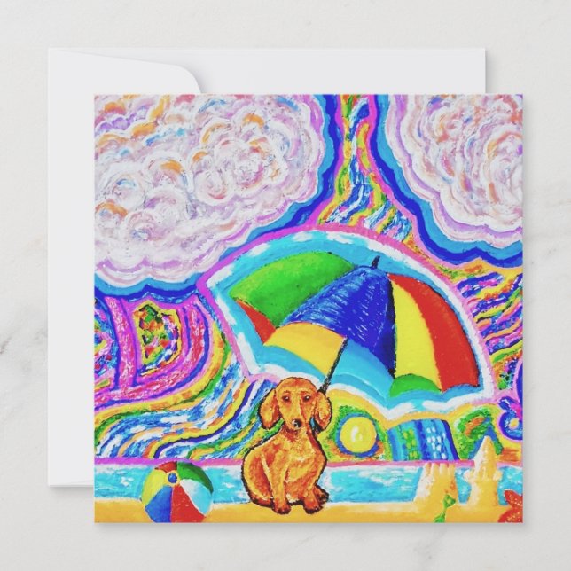 Perro en una tarjeta de felicitación de playa (Anverso)