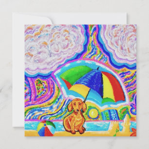 Perro en una tarjeta de felicitación de playa