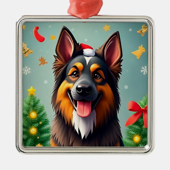 Perro entre decoraciones de Navidad (Frente)