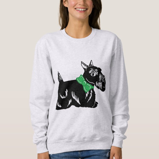 Perro escocés con sudadera de vaca verde (Anverso)