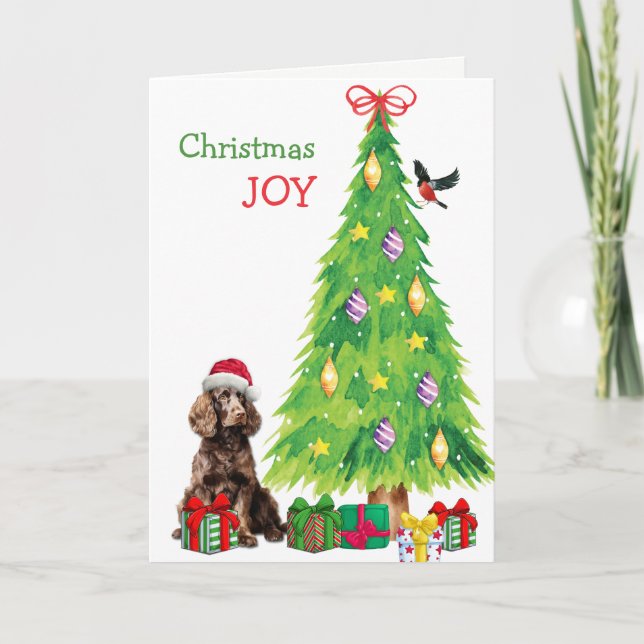 Perro español pardo, ave y árbol de Navidad (Anverso)