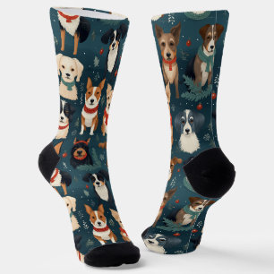 Perro festivo cría calcetines para Navidades