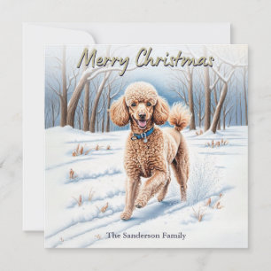 Perro Festivo En Nieve Acuarela Poodle Navidad