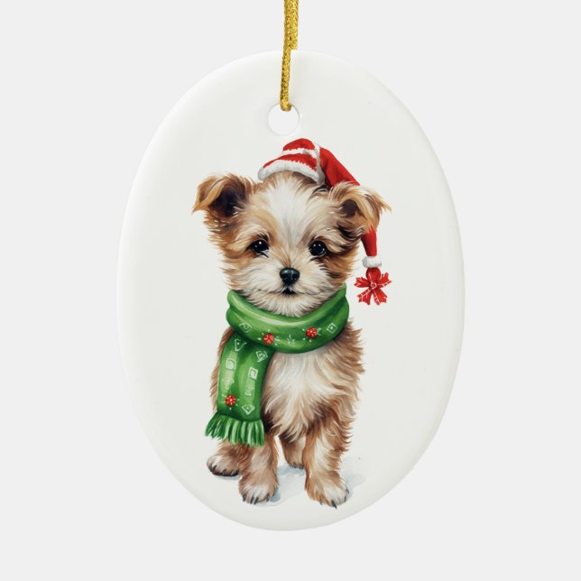 Perro Fluffy con ornamento de bufanda - Vacaciones (Frente)