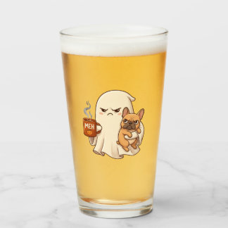 Perro francés fantasma gruñón sosteniendo café Esp