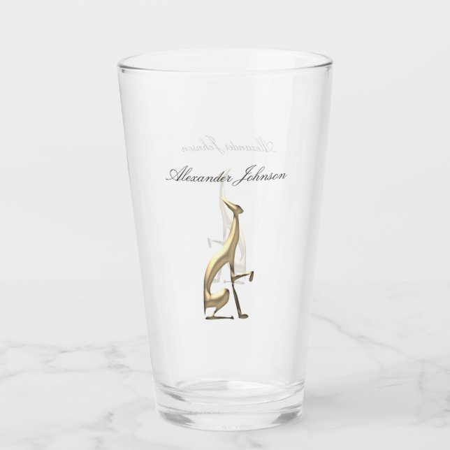 Perro Galgo Dorado Elegante Monogramado (Anverso)