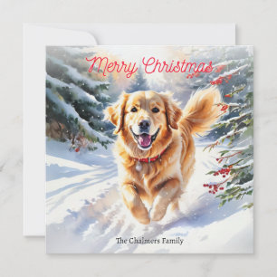 Perro Golden Retriever Goldie en la nieve Navidad