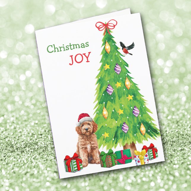 Perro Goldendoodle, ave y árbol de Navidad (Subido por el creador)