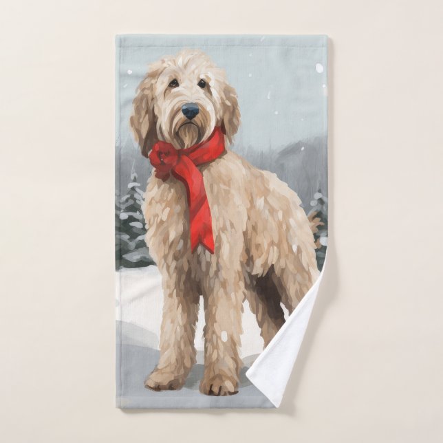 Perro Goldendoodle en Navidades de Nieve (Toalla de mano)