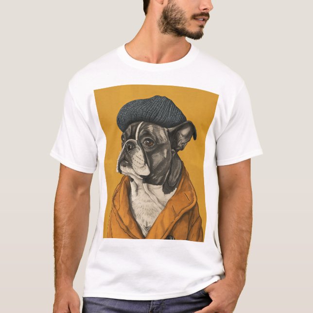 Perro gracioso en Beret Naive dibujando camiseta (Anverso)