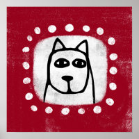 Perro gracioso en el arte rojo Poster en la pared