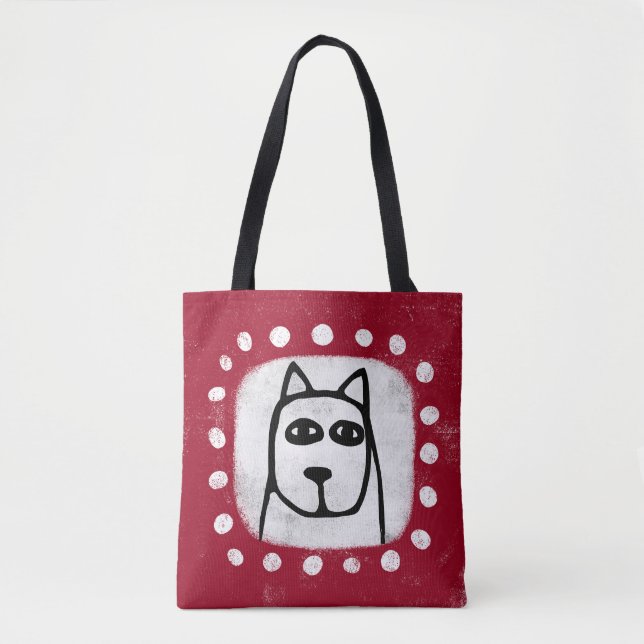 Perro gracioso en la bolsa roja de la tota (Anverso)