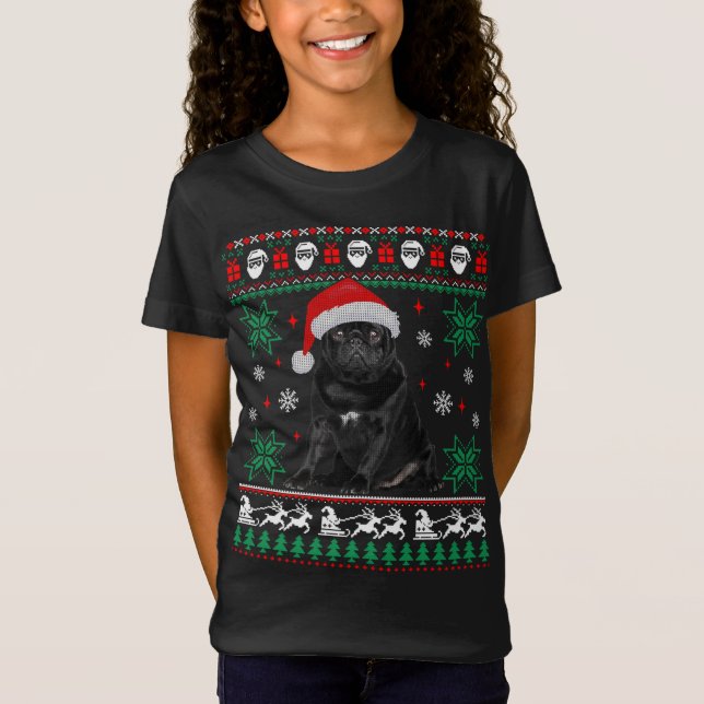 Perro gracioso Pug negro Navidades feos suéter (Anverso)
