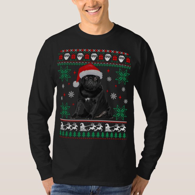 Perro gracioso Pug negro Navidades feos suéter (Anverso)