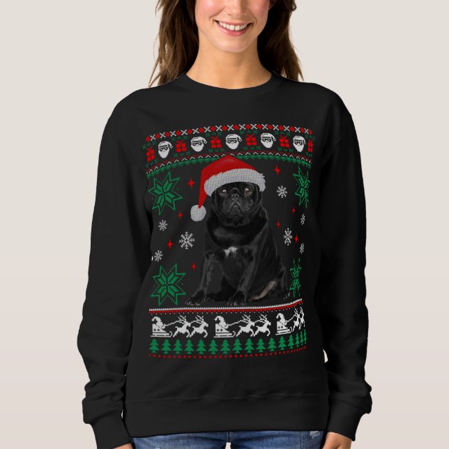 Perro gracioso Pug negro Navidades feos suéter (Anverso)