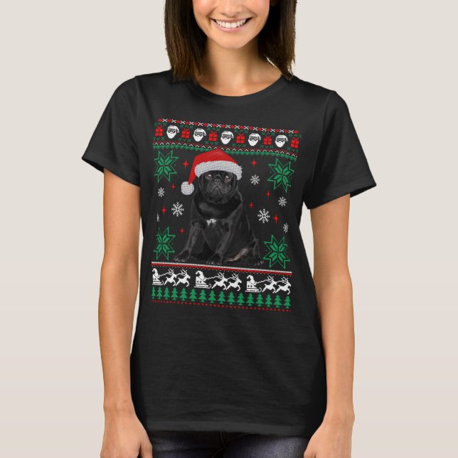 Perro gracioso Pug negro Navidades feos suéter (Anverso)