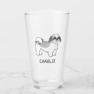 Perro gris y blanco del dibujo animado de Shih Tzu