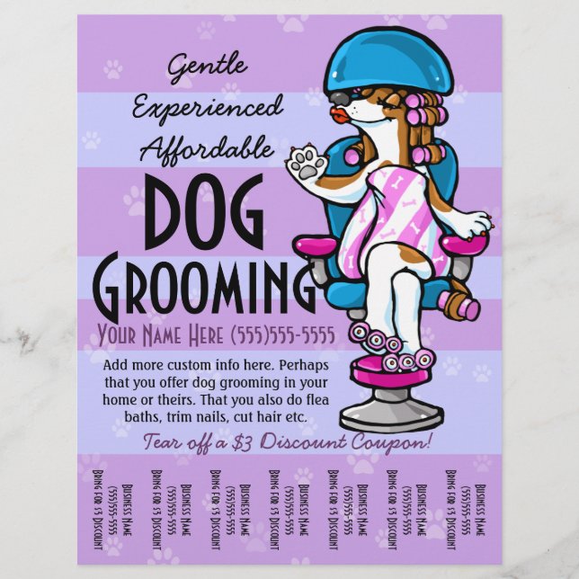 Perro Grooming. Personalizable Hoja promocional de (Frente)