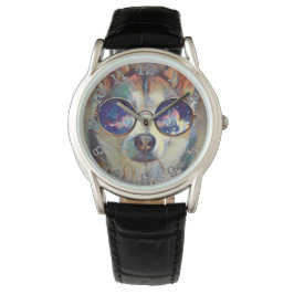 Perro Guay: reloj de cuero negro protector de la c