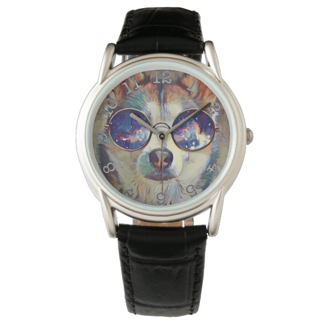 Perro Guay: reloj de cuero negro protector de la c (Anverso)