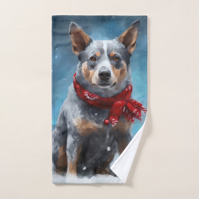 Perro Heeler Azul en Navidades de Nieve (Toalla de mano)