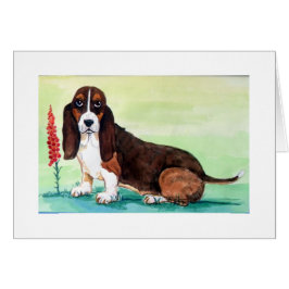 Perro heondo basset con flores de Foxglove
