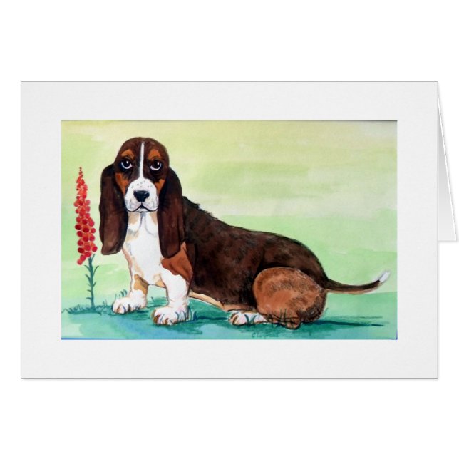 Perro heondo basset con flores de Foxglove (Anverso (Horizontal))