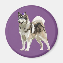 Perro Husky con imán de foto de flor