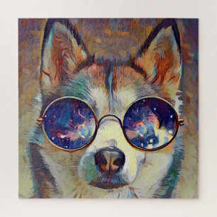 Perro Husky Guay con gafas de sol rompecabezas