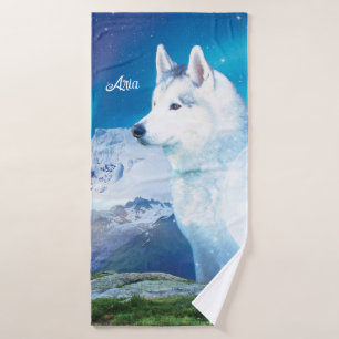 Perro Husky personalizado con montañas