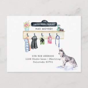 Perro Husky   Tarjeta postal de anuncio de mudanza