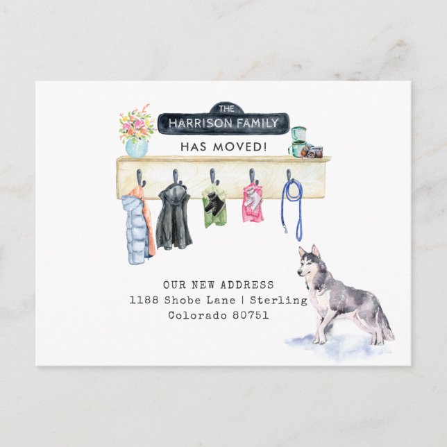 Perro Husky | Tarjeta postal de anuncio de mudanza (Anverso)