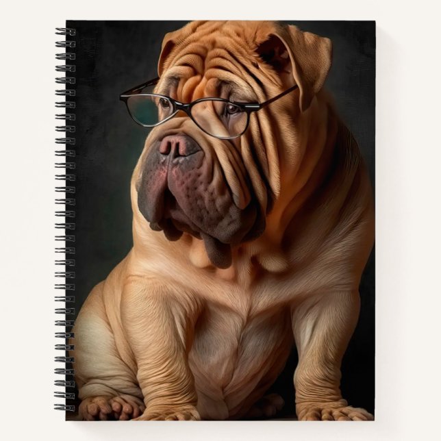 Perro inteligente Shar Pei con diseño de libros (Anverso)