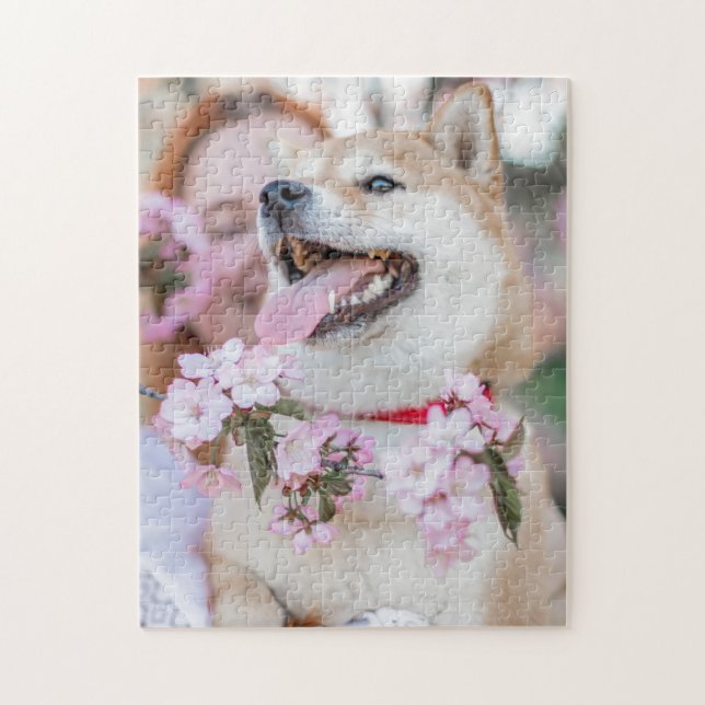 Perro Jardín Flores Rompecabezas (Vertical)