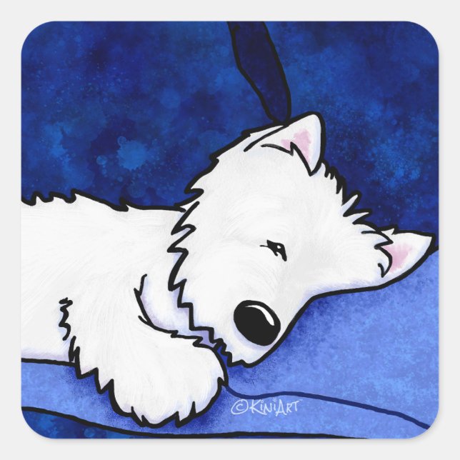 Perro KiniArt Cansado Pegatina de Westie Square (Anverso)