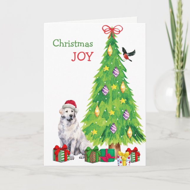 Perro Kuvasz, pájaro y árbol de Navidad (Anverso)