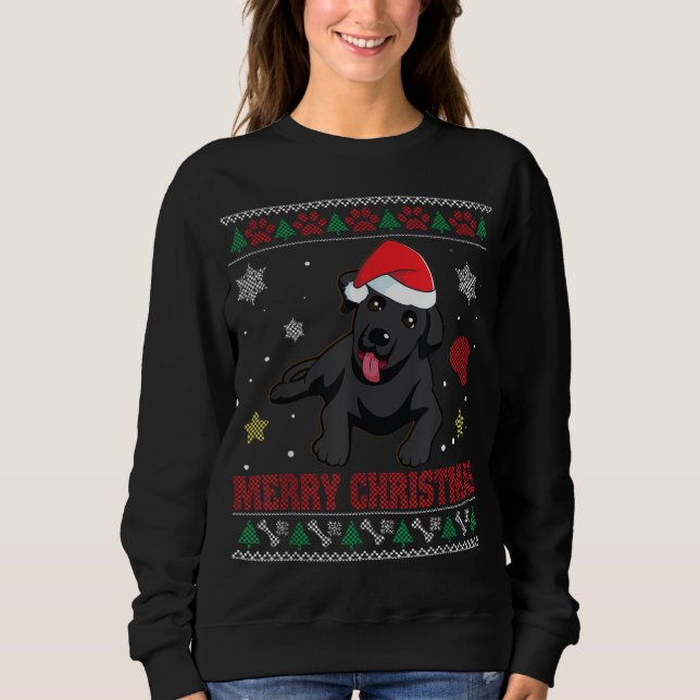 Perro LAB NEGRO Santa Ugly Sweater Costuma Merry X (Anverso)