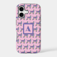 Perro Lebrel Afgano Silueta Rosa y Morado Monogram