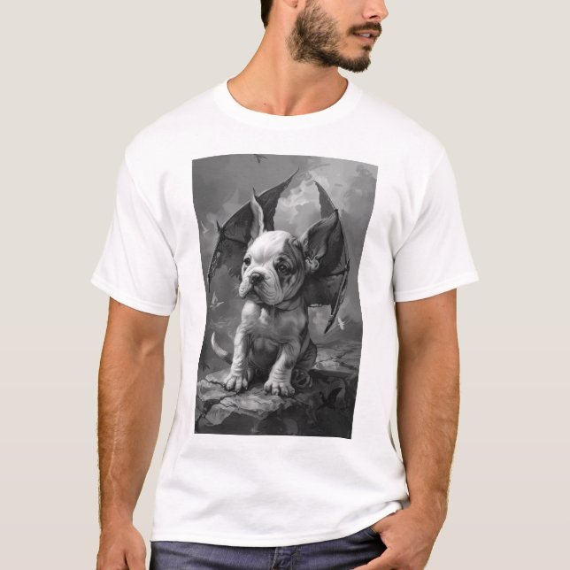 Perro lindo con alas de dragón | Camiseta artístic (Anverso)