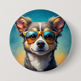 Perro lindo con gafas de sol - Botón redondo