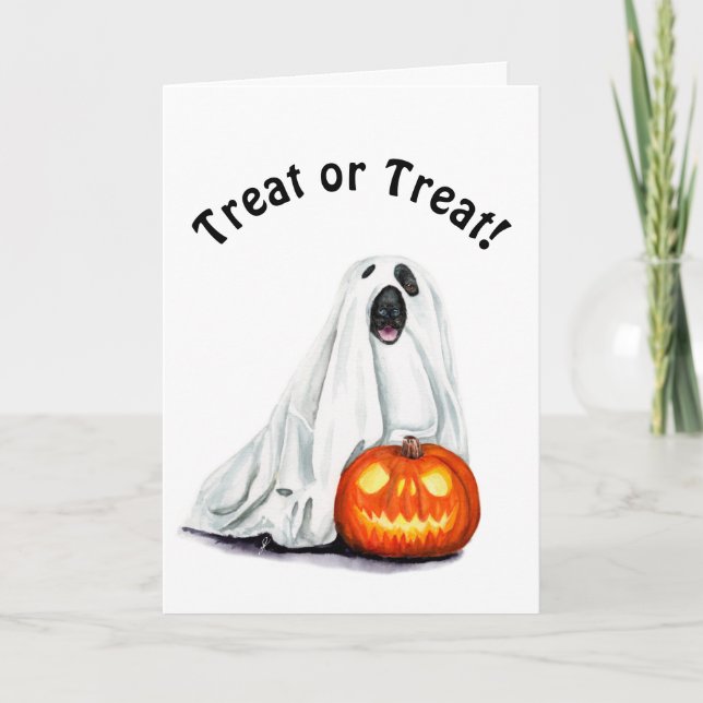 Perro lindo en tarjeta de saludo de Halloween con  (Anverso)